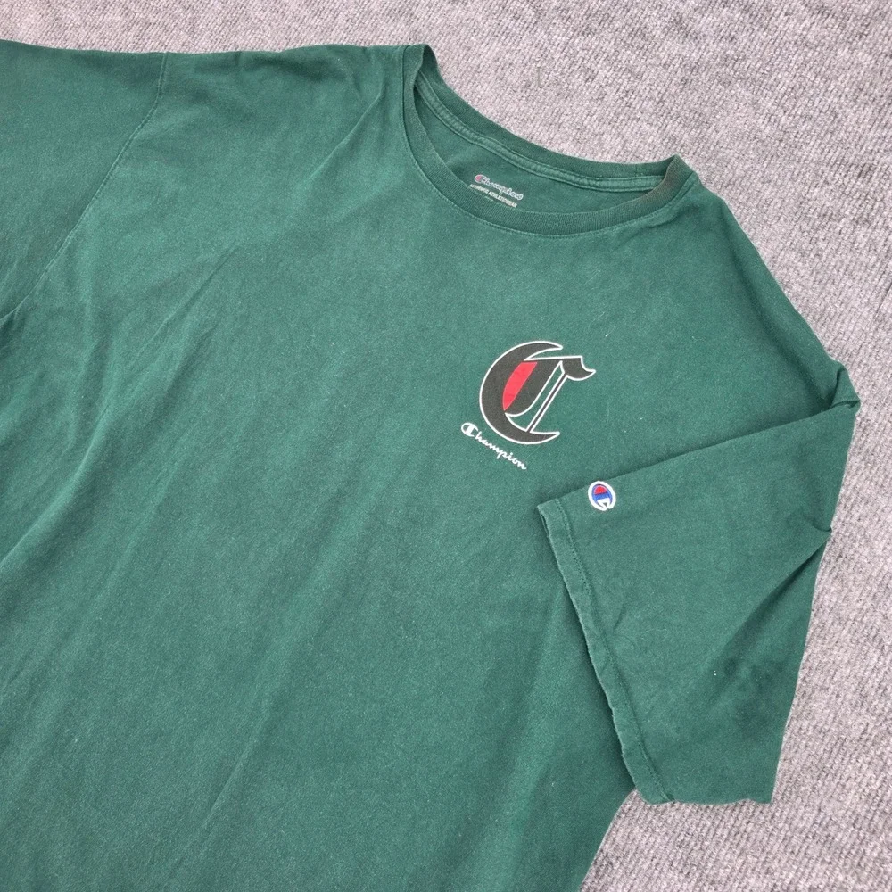 Champion Mens 2XL Forest Green Graphic T-Shirt Smiley Face Pennant Streetwear - Picture 1 of 9